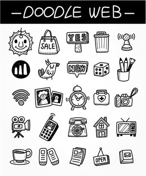 web doodle icon set.