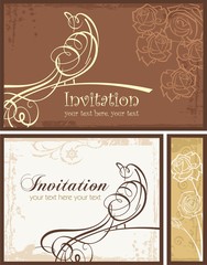 Ornamental Invitation Designs Set with Calligraphic Bird