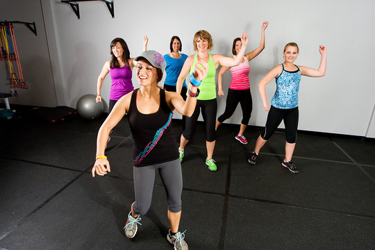 Zumba class for women at a gym