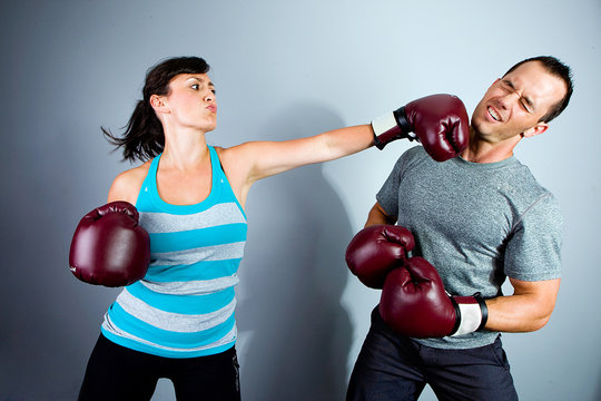 Boxing Match Woman Punching Man