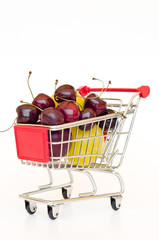 shopping cart with plum and cherry