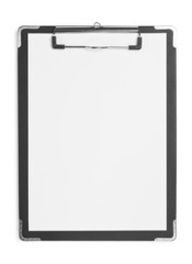 Black clipboard with white paper isolated on whtie
