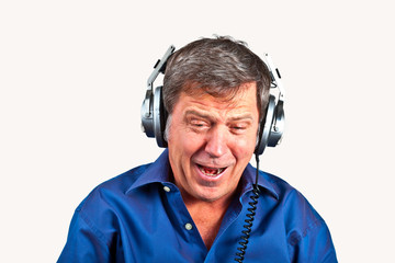 happy man listening with headphones music