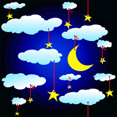 seamless background with stars and clouds
