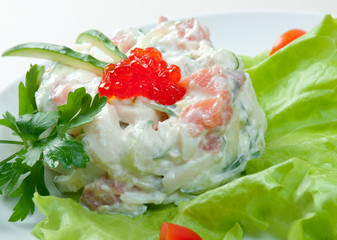 Salad with salmon and roe