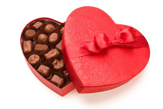 A box of Valentine's chocolates on white background