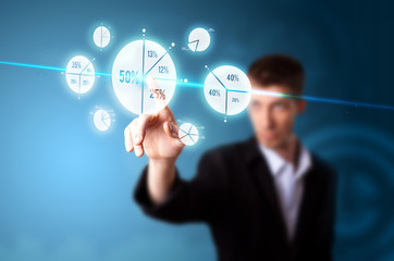 Businessman pressing pie chart button
