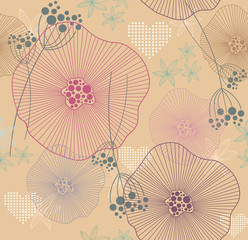 Cute seamless colorful pattern with flowers and hearts.