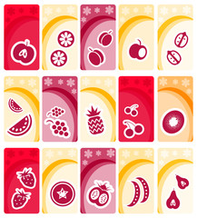 Fruit and vegetables icons on floral banners background collecti