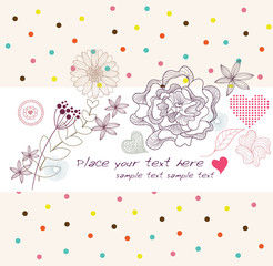 Cute colorful background  with flowers and hearts