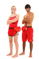 Boy and Girl Teenager Lifeguards in Uniform with clipping path.