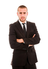 Portrait of a young business man isolated on white background.