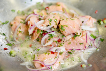 Ceviche marinated in pot