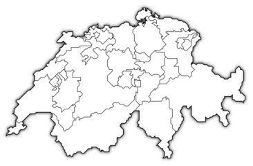 Political map of Swizerland with the several cantons.