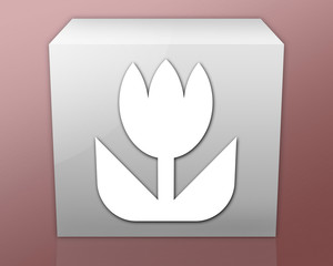 Box-shaped Icon (red b/g) "Flower Symbol"