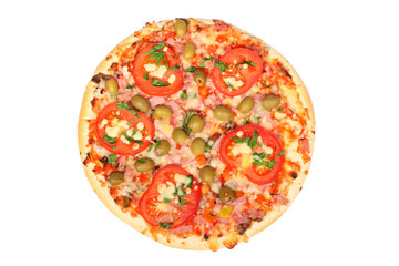 Fresh pizza on a white background