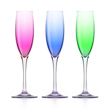 Three colorfull wineglasses on white