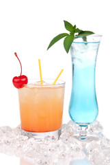 Blue margarita cocktail, Long island iced tea and tequila sunris