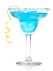 Foto auf Acrylglas Blue Margarita cocktail with lemon twist in chilled salt rimmed © Dmitry Lobanov