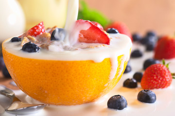 Wholewheat cereal with fresh fruits and milk
