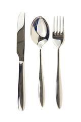 Knife, spoon and fork isolated on white, with clipping path