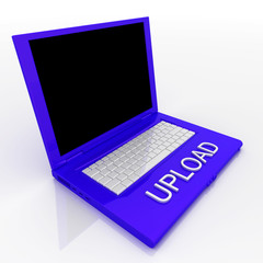 Laptop computer with word upload on it