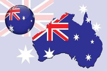 Vector illustration of australia flag on map and ball