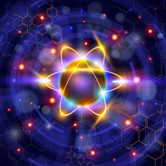 atom symbol, technology background & chemical formulas