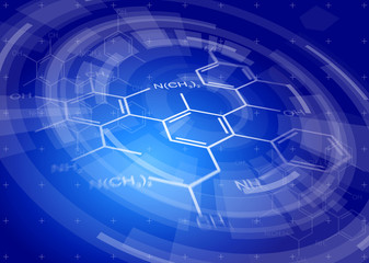 blue radial technology background & chemical formulas