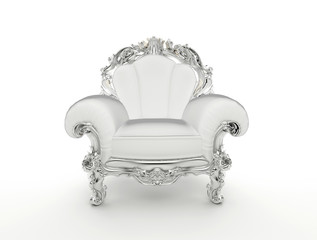 Luxuty baroque armchair with silver frame isolated on white back