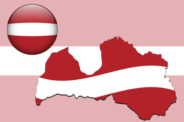 Vector illustration of latvia flag on map and ball