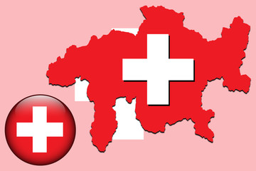 Vector illustration of switzerland flag on map and ball