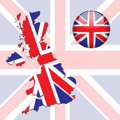 Vector illustration of united kingdom flag on map and ball