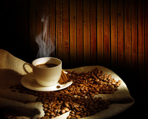 Steaming cup of coffee