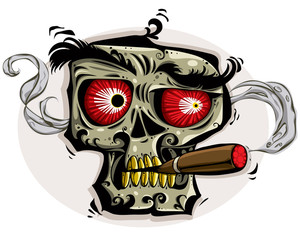 Skull smoking cigar. Vector  illustration.