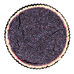 Blackberry Tart in a tart pan on a white background