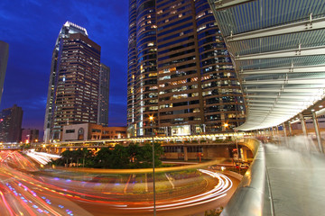 Traffic through downtown of Hong Kong at night