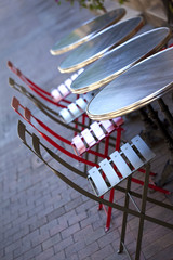 Terrasse, café, bistrot, bar, tables, chaises, trottoir, vide