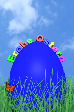 Osterei Blau mit Schrift