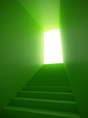 Escalier vert montant vers lumière blanche 1