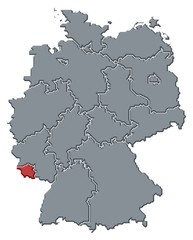 Map of Germany, Saarland highlighted