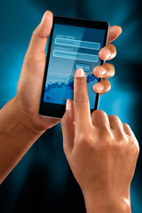 A woman use a mobile phone to sign