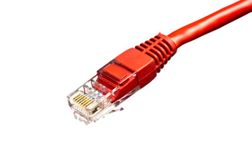 Red network plug on white