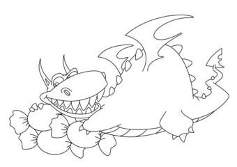 big dragon with sweets outlined
