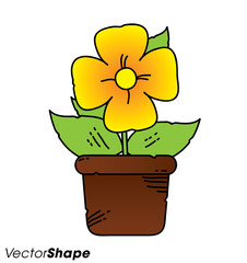 Happy cartoon yellow flower in a pot
