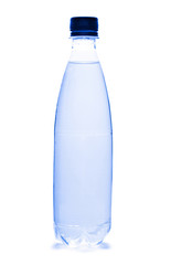 Plastic bottle of water on white background