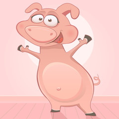 Obraz na płótnie Canvas Vector happy dancing pig illustration