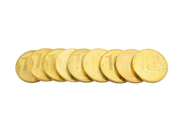 Golden coins isolated on white background
