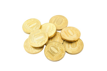 Golden coins isolated on white background