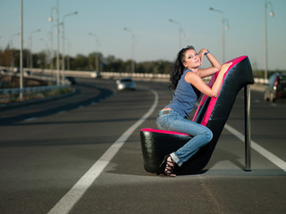 Fototapeta na wymiar woman on highway